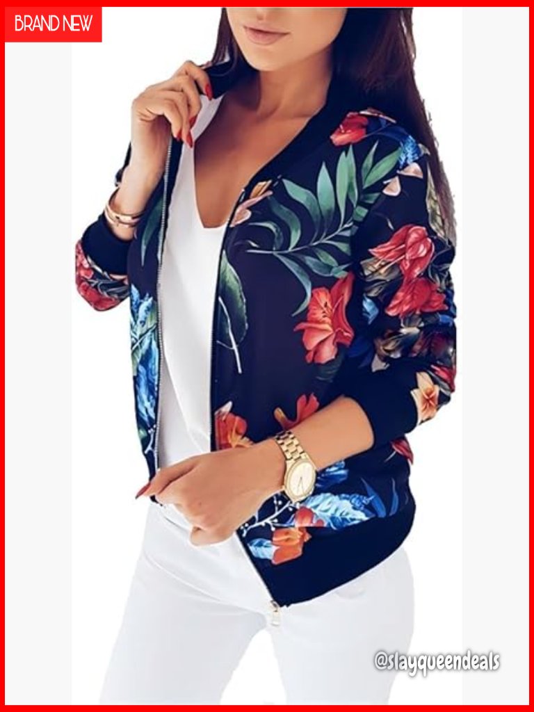 Floral Zip Up Crop Cardigan Lightweight Jacket Long Sleeve